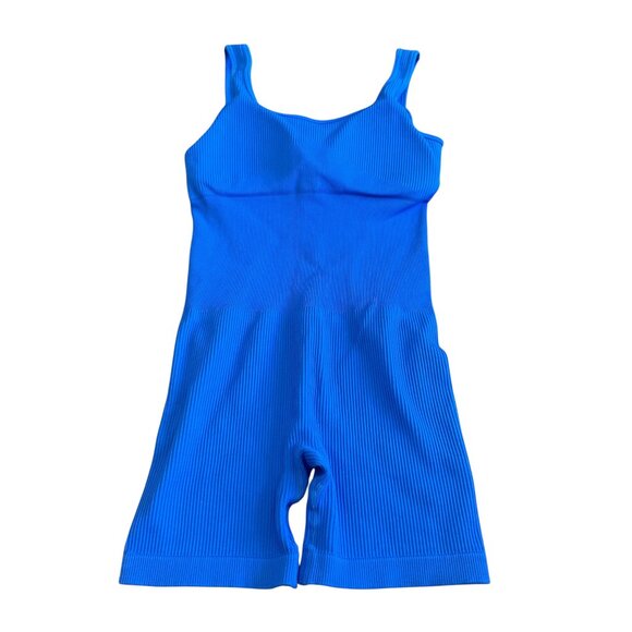 Loovoo Blue Athletic Workout Romper Stretch One Piece Athleisure Size Small - Picture 1 of 10